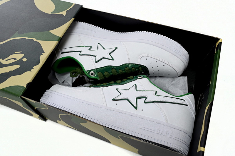 【AD1BP】白绿边 跑量款芭比猿猴低帮板鞋 1J30-191-017 A Bathing Ape Bape Sta Low White Green edge