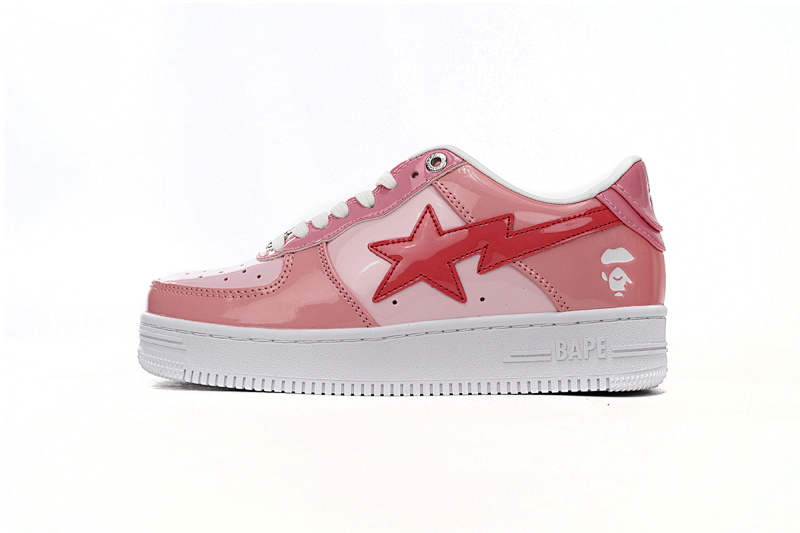 【AD1BP】粉红色 跑量款芭比猿猴低帮板鞋 1H2-019-1046 A Bathing Ape Bape Sta Low Pink Paint Leather