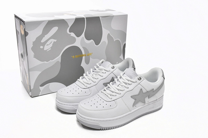 【AD1BP】白灰勾 跑量款芭比猿猴低帮板鞋 1H73-191-921 A Bathing Ape Bape Sta Low White Grey