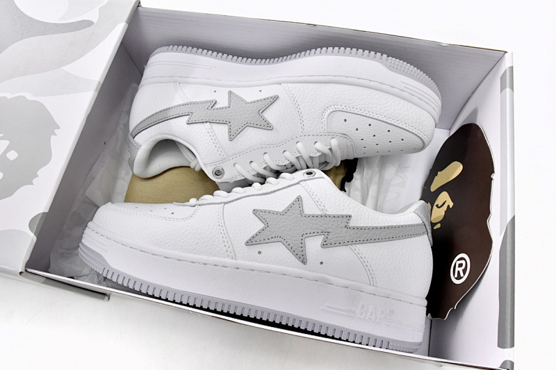 【AD1BP】白灰勾 跑量款芭比猿猴低帮板鞋 1H73-191-921 A Bathing Ape Bape Sta Low White Grey
