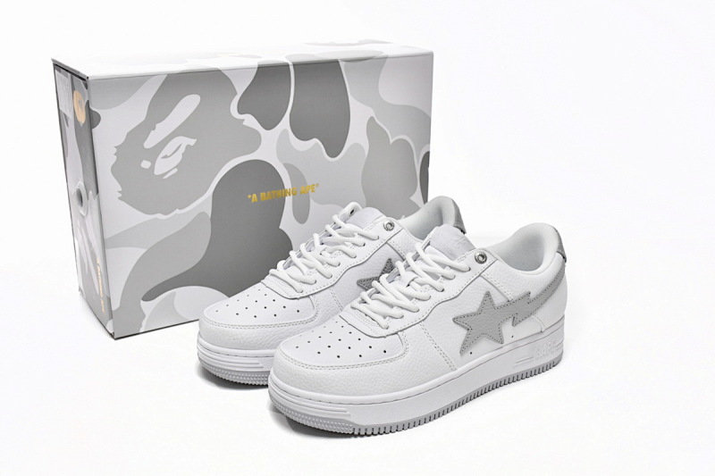 【AD1BP】白灰勾 跑量款芭比猿猴低帮板鞋 1H73-191-921 A Bathing Ape Bape Sta Low White Grey