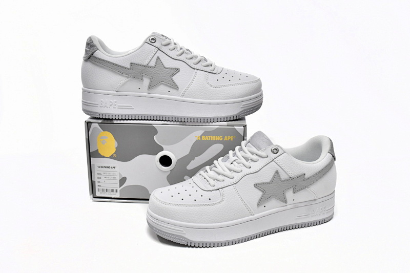【AD1BP】白灰勾 跑量款芭比猿猴低帮板鞋 1H73-191-921 A Bathing Ape Bape Sta Low White Grey