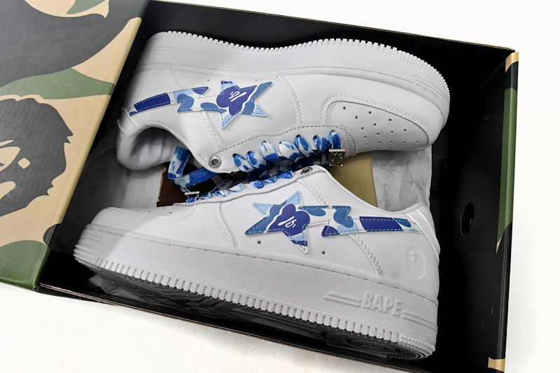 【AD1BP】白蓝迷彩-6 跑量款芭比猿猴低帮板鞋 1H20-191-045 A Bathing Ape Bape Sta Low White Blue Camouflage