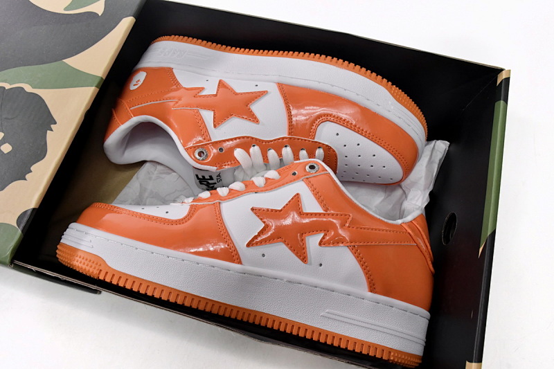 【AD1BP】白橙镜面 跑量款芭比猿猴低帮板鞋 1H70-191-001 A Bathing Ape Bape Sta Low White Orange