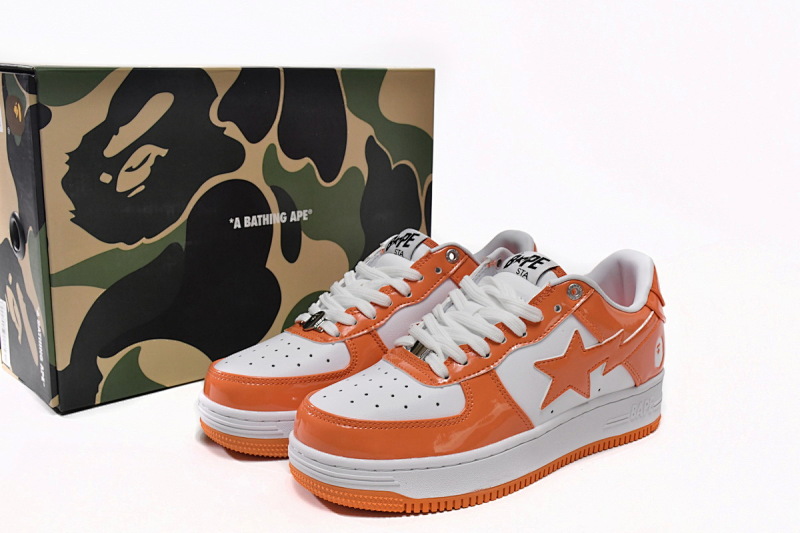 【AD1BP】白橙镜面 跑量款芭比猿猴低帮板鞋 1H70-191-001 A Bathing Ape Bape Sta Low White Orange
