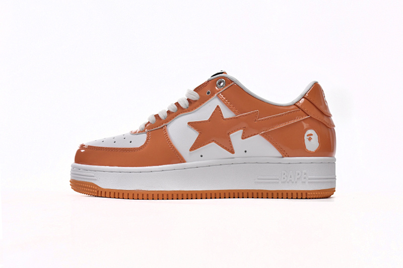 【AD1BP】白橙镜面 跑量款芭比猿猴低帮板鞋 1H70-191-001 A Bathing Ape Bape Sta Low White Orange