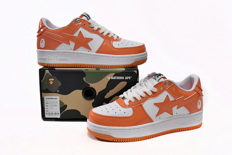 【AD1BP】白橙镜面 跑量款芭比猿猴低帮板鞋 1H70-191-001 A Bathing Ape Bape Sta Low White Orange