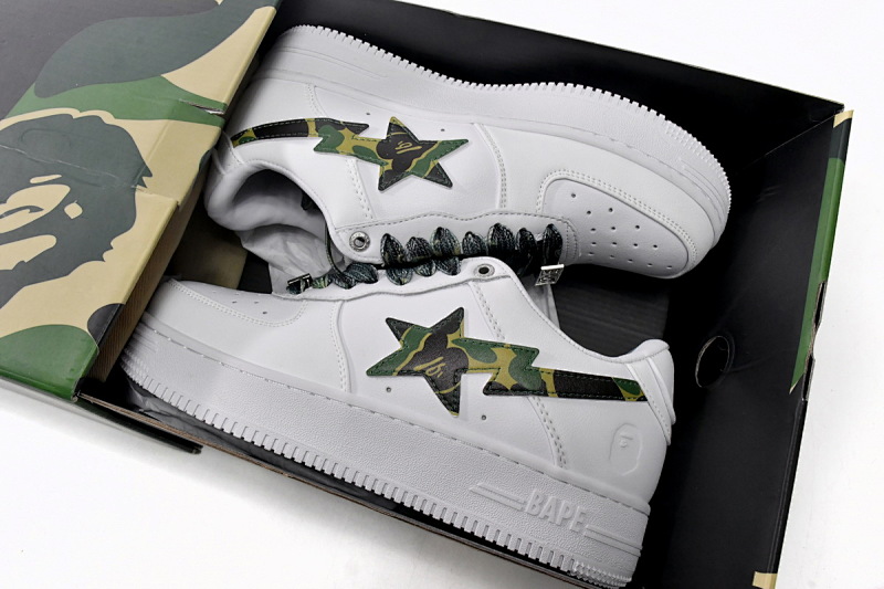 【AD1BP】白绿迷彩 跑量款芭比猿猴低帮板鞋 1H20-191-045 A Bathing Ape Bape Sta Low White Green Camouflage
