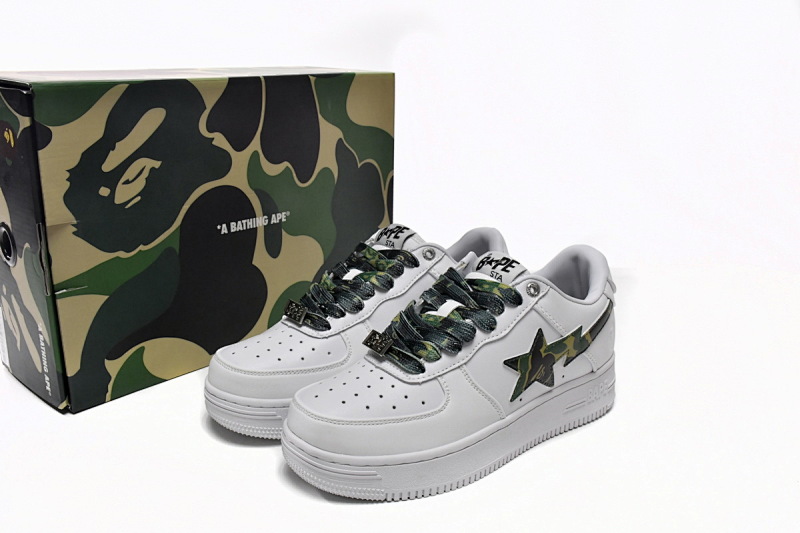【AD1BP】白绿迷彩 跑量款芭比猿猴低帮板鞋 1H20-191-045 A Bathing Ape Bape Sta Low White Green Camouflage