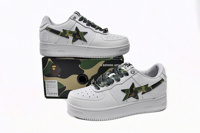 【AD1BP】白绿迷彩 跑量款芭比猿猴低帮板鞋 1H20-191-045 A Bathing Ape Bape Sta Low White Green Camouflage