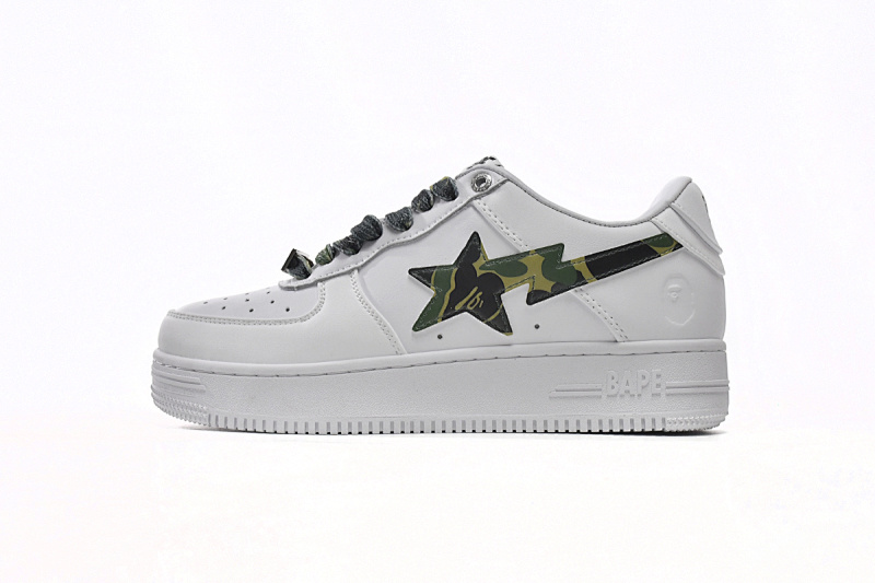 【AD1BP】白绿迷彩 跑量款芭比猿猴低帮板鞋 1H20-191-045 A Bathing Ape Bape Sta Low White Green Camouflage