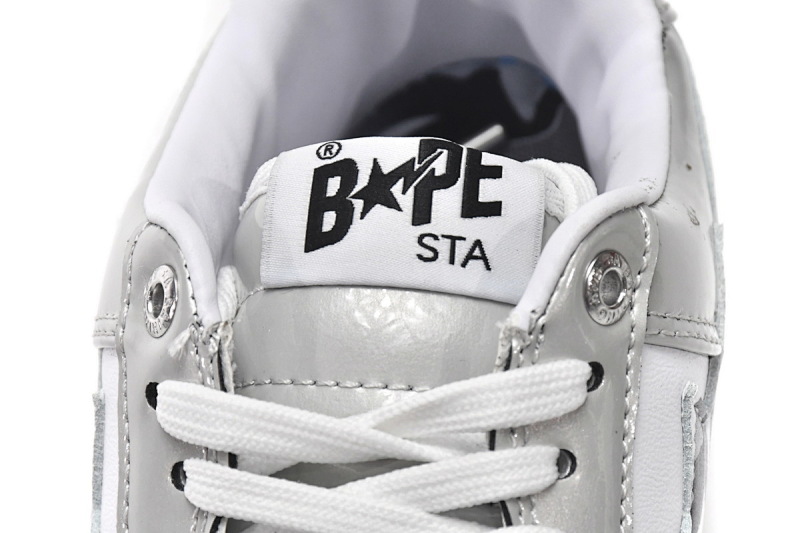 【AD1BP】白灰彩镜-15 跑量款芭比猿猴低帮板鞋 A Bathing Ape Bape Sta Low White Grey Mirror Surface
