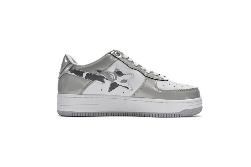 【AD1BP】白灰彩镜-15 跑量款芭比猿猴低帮板鞋 A Bathing Ape Bape Sta Low White Grey Mirror Surface