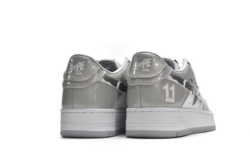 【AD1BP】白灰彩镜-15 跑量款芭比猿猴低帮板鞋 A Bathing Ape Bape Sta Low White Grey Mirror Surface