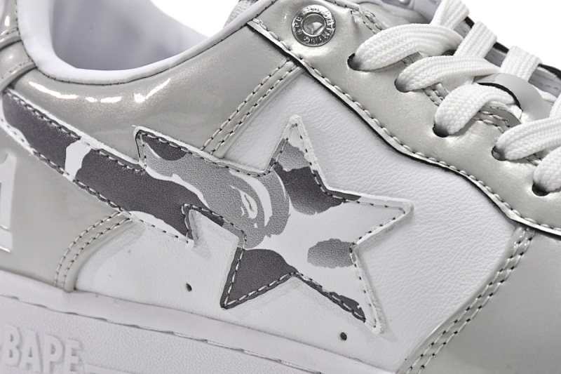 【AD1BP】白灰彩镜-15 跑量款芭比猿猴低帮板鞋 A Bathing Ape Bape Sta Low White Grey Mirror Surface
