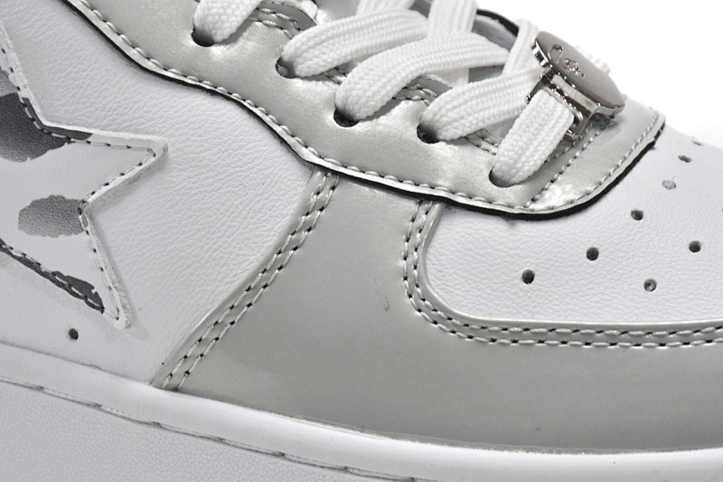 【AD1BP】白灰彩镜-15 跑量款芭比猿猴低帮板鞋 A Bathing Ape Bape Sta Low White Grey Mirror Surface