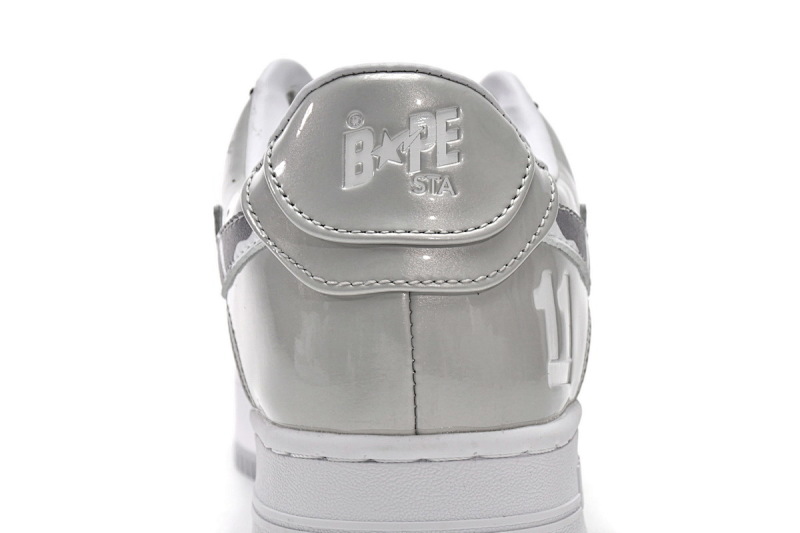 【AD1BP】白灰彩镜-15 跑量款芭比猿猴低帮板鞋 A Bathing Ape Bape Sta Low White Grey Mirror Surface
