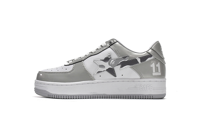 【AD1BP】白灰彩镜-15 跑量款芭比猿猴低帮板鞋 A Bathing Ape Bape Sta Low White Grey Mirror Surface