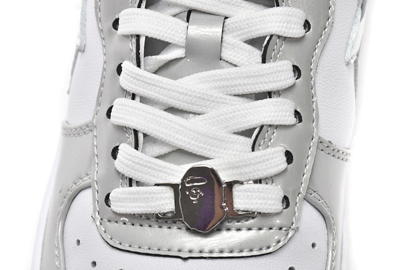 【AD1BP】白灰彩镜-15 跑量款芭比猿猴低帮板鞋 A Bathing Ape Bape Sta Low White Grey Mirror Surface