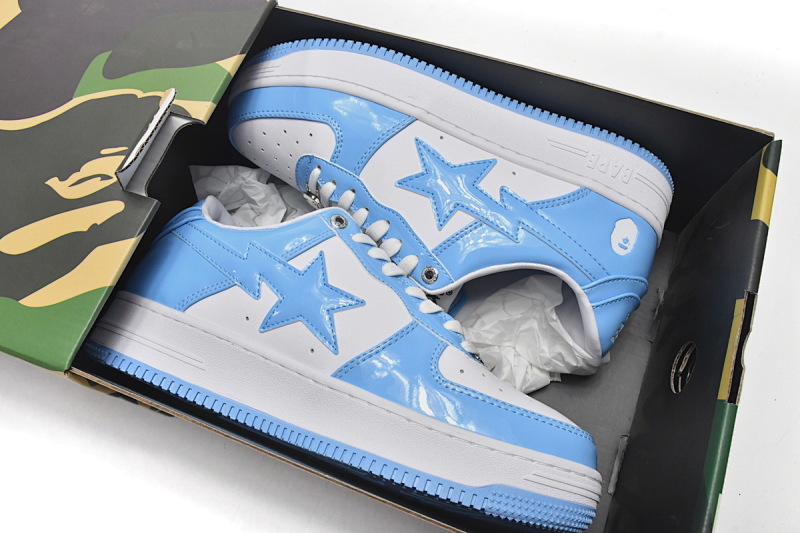 【AD1BP】白兰镜面 跑量款芭比猿猴低帮板鞋 1M70-191-001 A Bathing Ape Bape Sta Low White Blue