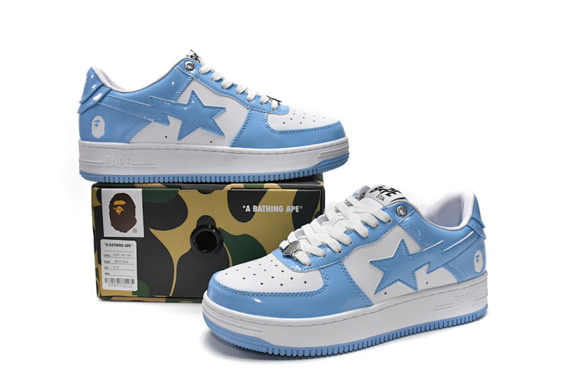 【AD1BP】白兰镜面 跑量款芭比猿猴低帮板鞋 1M70-191-001 A Bathing Ape Bape Sta Low White Blue