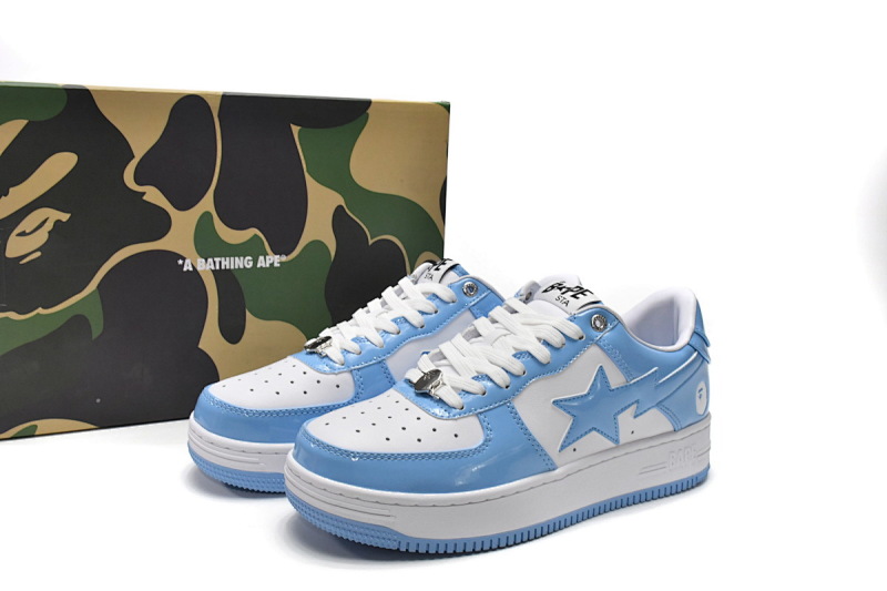 【AD1BP】白兰镜面 跑量款芭比猿猴低帮板鞋 1M70-191-001 A Bathing Ape Bape Sta Low White Blue