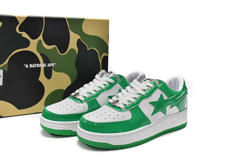 【AD1BP】白绿镜面 跑量款芭比猿猴低帮板鞋 1H70-191-001 A Bathing Ape Bape Sta Low White Green