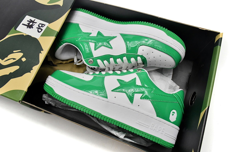 【AD1BP】白绿镜面 跑量款芭比猿猴低帮板鞋 1H70-191-001 A Bathing Ape Bape Sta Low White Green
