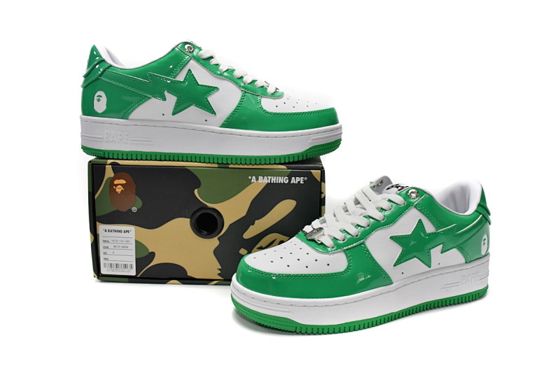 【AD1BP】白绿镜面 跑量款芭比猿猴低帮板鞋 1H70-191-001 A Bathing Ape Bape Sta Low White Green