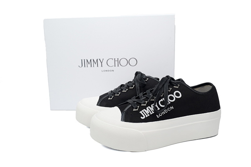【CA7XP】女款黑色 吉米周板鞋Women's Jimmy Choo Palma Maxi Black and Latte Canvas Platform Trainers