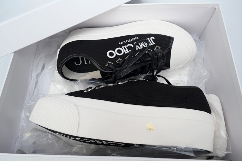 【CA7XP】女款黑色 吉米周板鞋Women's Jimmy Choo Palma Maxi Black and Latte Canvas Platform Trainers