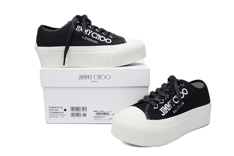 【CA7XP】女款黑色 吉米周板鞋Women's Jimmy Choo Palma Maxi Black and Latte Canvas Platform Trainers