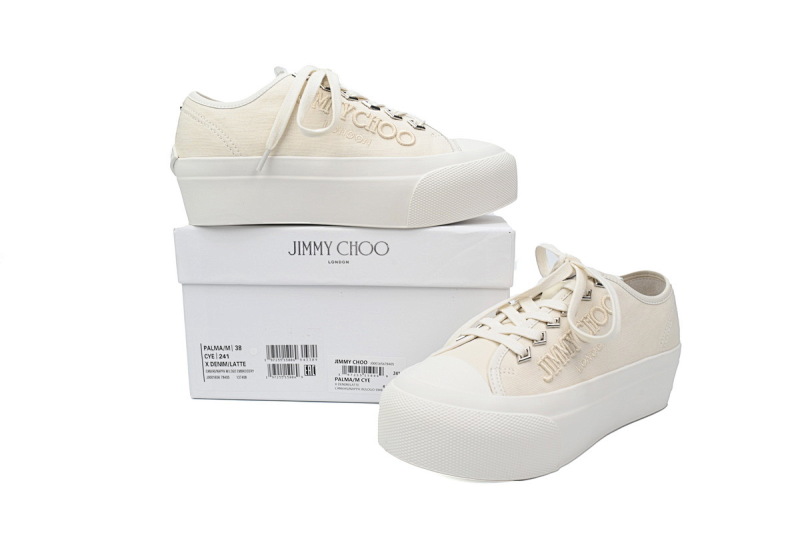 【CA7XP】女款白色 吉米周板鞋Women's Jimmy Choo Palma Maxi White Canvas Platform Trainers