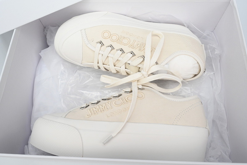 【CA7XP】女款白色 吉米周板鞋Women's Jimmy Choo Palma Maxi White Canvas Platform Trainers