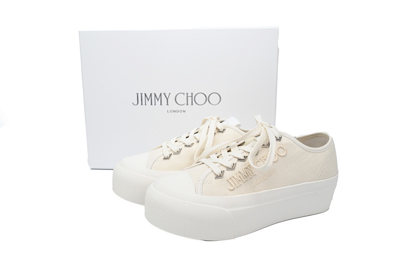 【CA7XP】女款白色 吉米周板鞋Women's Jimmy Choo Palma Maxi White Canvas Platform Trainers