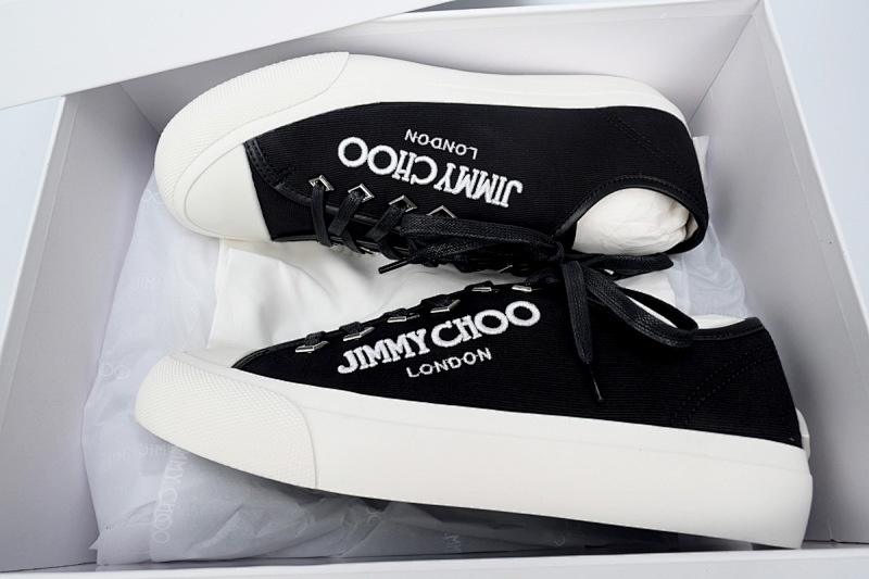 【CA7XP】男款黑色 吉米周板鞋Jimmy Choo Palma Maxi Black and Latte Canvas Platform Trainers PALMAMAXIFCYE013921