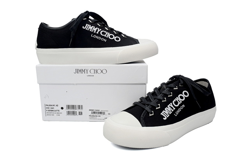 【CA7XP】男款黑色 吉米周板鞋Jimmy Choo Palma Maxi Black and Latte Canvas Platform Trainers PALMAMAXIFCYE013921