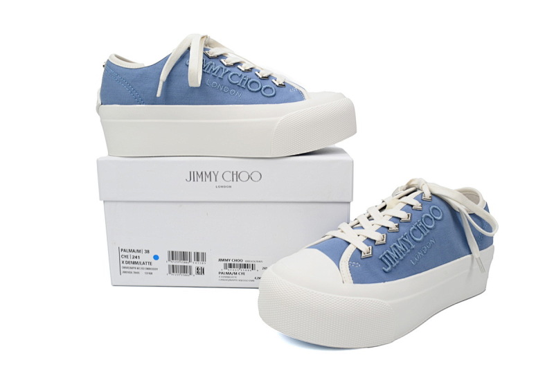 【CA7XP】女款蓝色 吉米周板鞋 Women's Jimmy Choo Palma Maxi Blue Canvas Platform Trainers