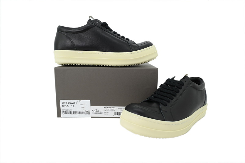 【DA7ET】黑色 里克•欧文斯低帮休闲鞋 Rick Owens Leather Low Top 'Black Fashion'