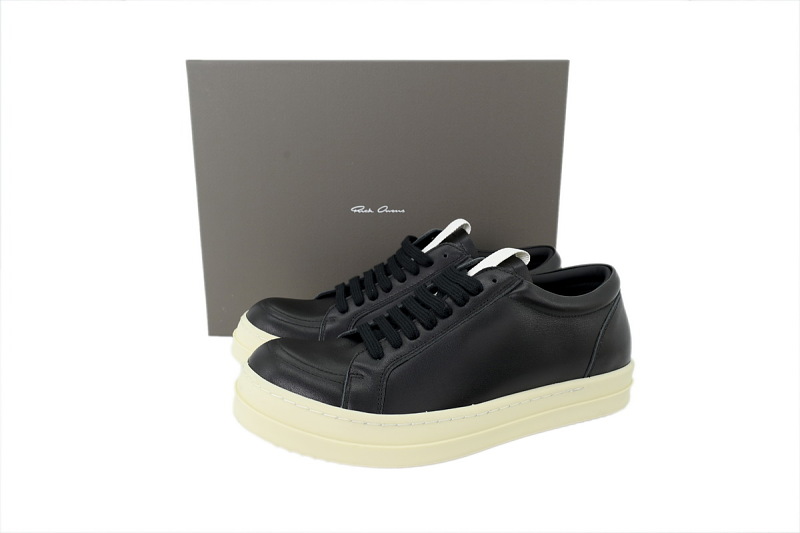 【DA7ET】黑色 里克•欧文斯低帮休闲鞋 Rick Owens Leather Low Top 'Black Fashion'