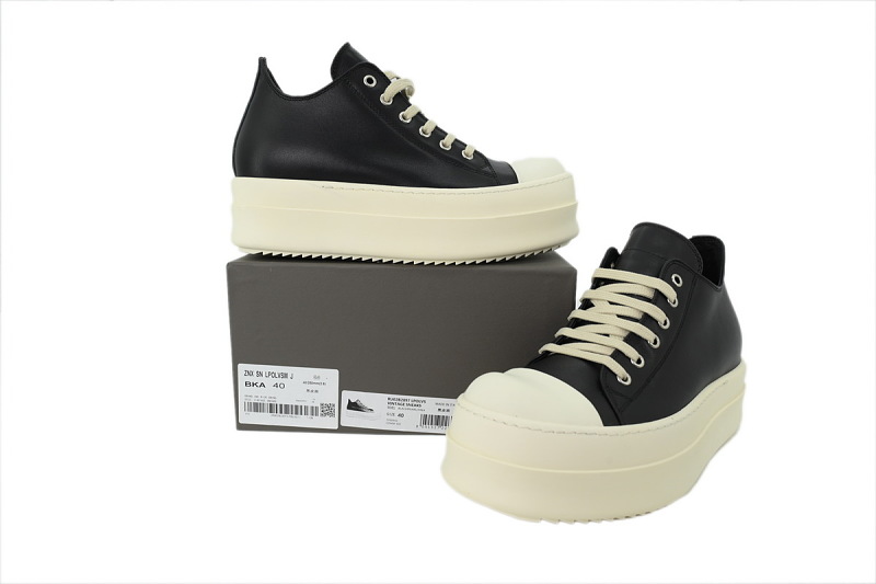 【EA5ET】西瓜头厚底黑 里克•欧文斯低帮厚底休闲鞋 Rick Owens Wmns DRKSHDW Double Bumper Low 'Black Milk'