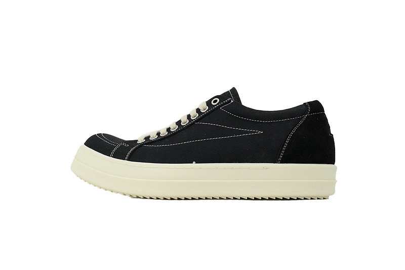 【DA7ET】小三角黑标帆布 里克•欧文斯低帮休闲鞋 Rick Owens Wmns DRKSHDW Temple Star Applique Sneaks 'Black Milk'