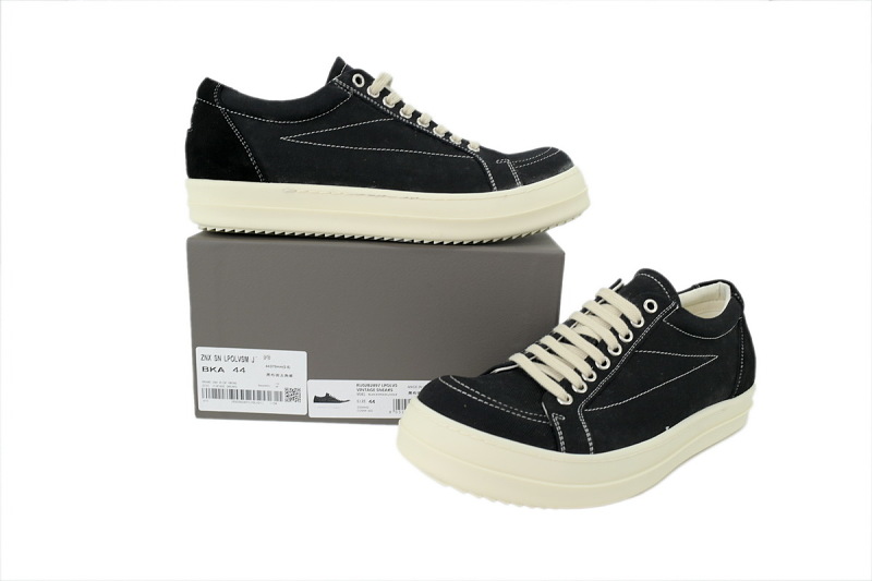 【DA7ET】小三角黑标帆布 里克•欧文斯低帮休闲鞋 Rick Owens Wmns DRKSHDW Temple Star Applique Sneaks 'Black Milk'