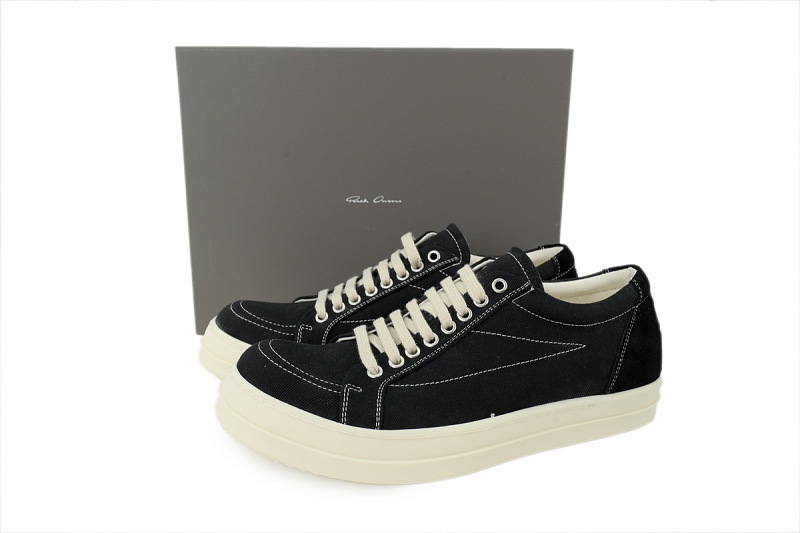 【DA7ET】小三角黑标帆布 里克•欧文斯低帮休闲鞋 Rick Owens Wmns DRKSHDW Temple Star Applique Sneaks 'Black Milk'