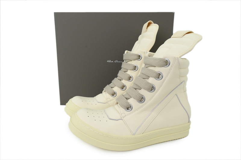 【EA5ET】高倒三角粗鞋带白 里克•欧文斯高帮休闲鞋 Rick Owens Geobasket Sneaker Triple White