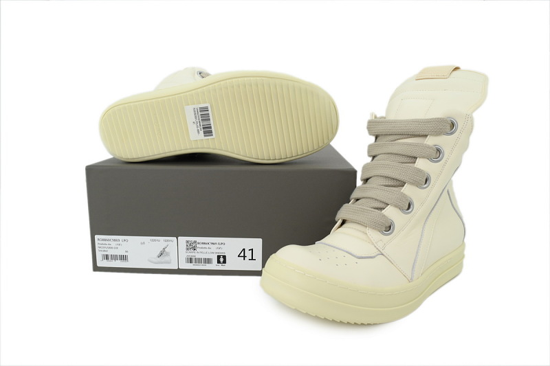 【EA5ET】高倒三角粗鞋带白 里克•欧文斯高帮休闲鞋 Rick Owens Geobasket Sneaker Triple White