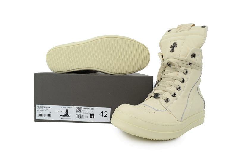 【EA1GZ】克罗心倒三角联名纯白 里克•欧文斯克罗心高帮休闲鞋Rick Owens Croix  Pure White
