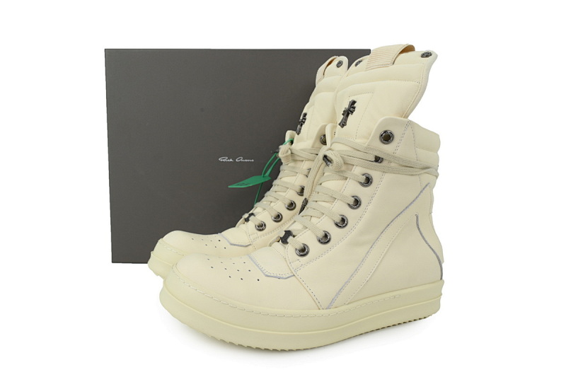 【EA1GZ】克罗心倒三角联名纯白 里克•欧文斯克罗心高帮休闲鞋Rick Owens Croix  Pure White