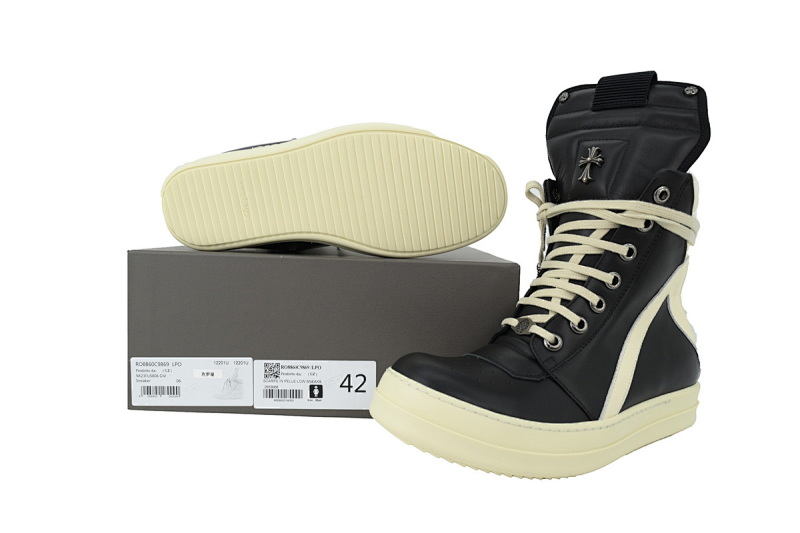 【EA1GZ】克罗心倒三角联名黑白 里克•欧文斯克罗心高帮休闲鞋Rick Owens Croix Black And White
