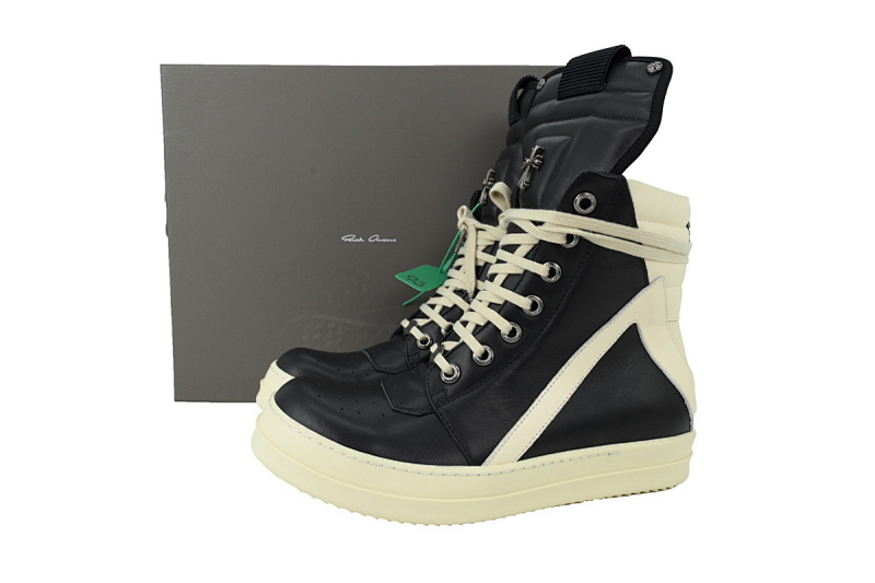 【EA1GZ】克罗心倒三角联名黑白 里克•欧文斯克罗心高帮休闲鞋Rick Owens Croix Black And White